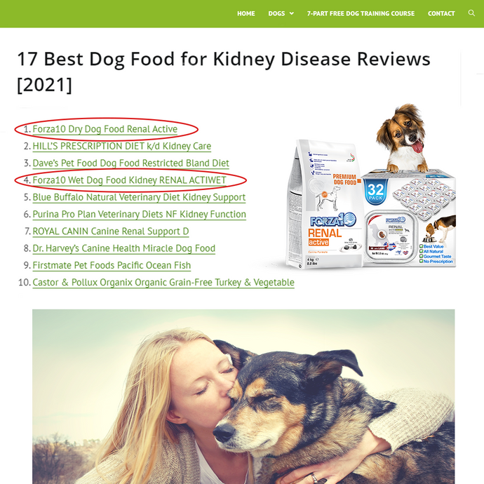 Forza10 Renal recipes rank 1st and 4th as best dog food for kidney disease per "all pets life"