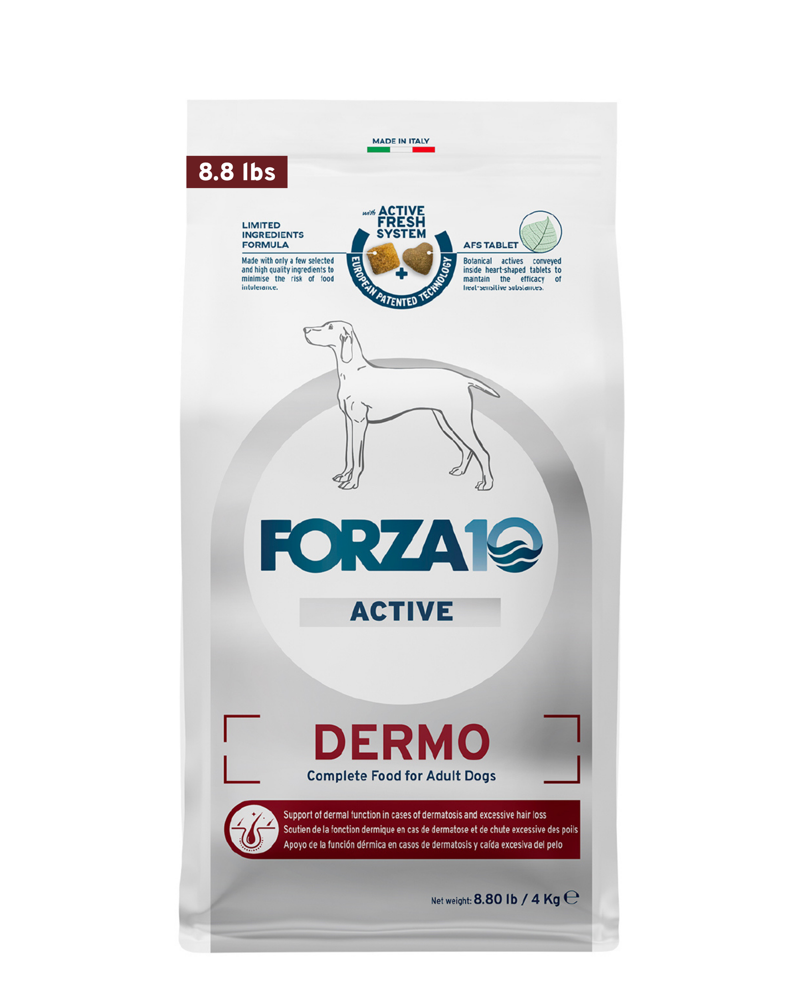 FORZA10 ACTIVE DERMO 4kg×2袋 ドライフード 皮膚 Dermo Dry Dog Food for Itchy Skin & Coat Health, Fish Flavor
